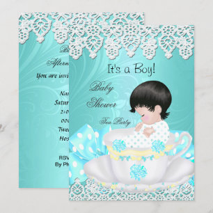 Invitación Chico de ducha de bebé vintage taza de té de bebé