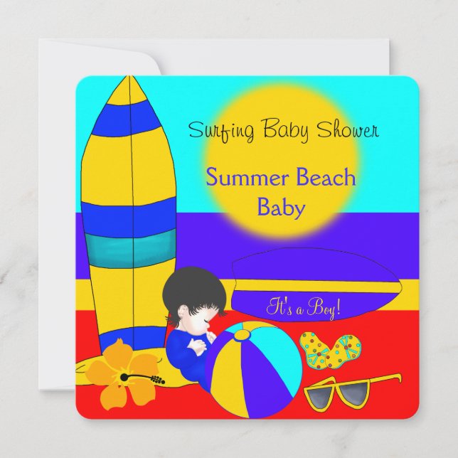 Invitación Chico de ducha de verano bebé playa bebé surf Baby (Anverso)