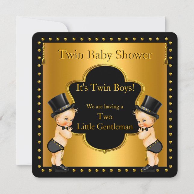 Invitación Chico de ducha doble de bebé Caballeros pequeños R (Anverso)