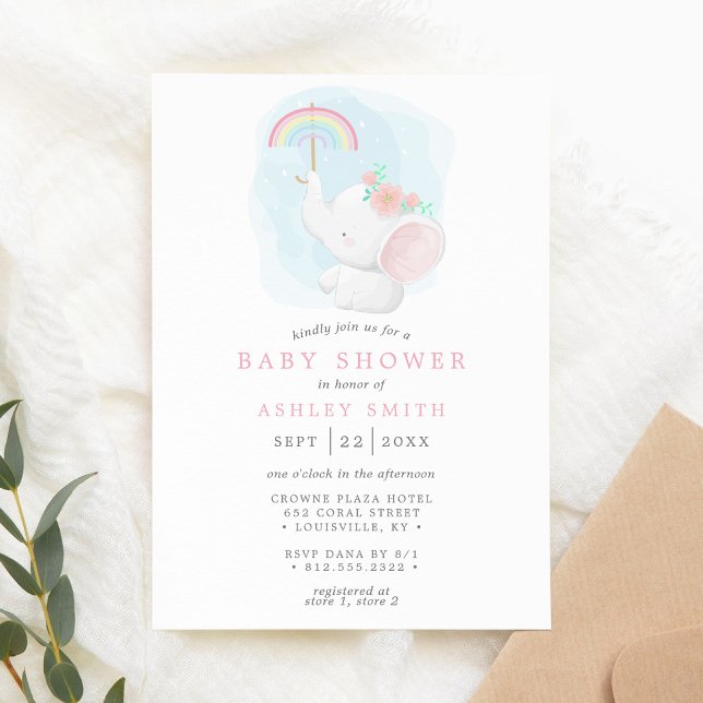 Invitación Chico de elefante de arcoíris Aquarela Baby Shower (Subido por el creador)