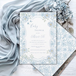 Invitación Chico de Flores Azules Ducha de Bebé Caprichosa