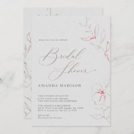 Invitación Chico de flores rojas y grises elegantes y simples