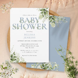 Invitación Chico de follaje verde polvo azul carta baby showe