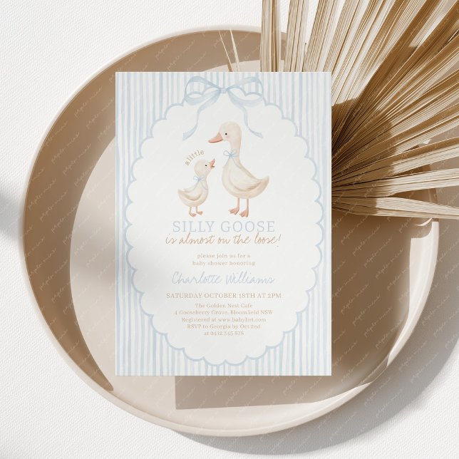 Invitación Chico de Ganso Tonto Fiesta de Bebé Azul (Blue Silly Goose Baby Shower Invitation )