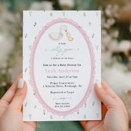 Invitación Chico de Ganso Tonto Rosa Fiesta de Bebé Niña