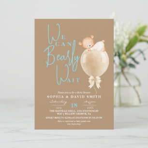 Invitación Chico de globo de oso pardo moderno Baby Shower