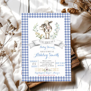 Invitación Chico de granja de cuadros azules Baby Shower