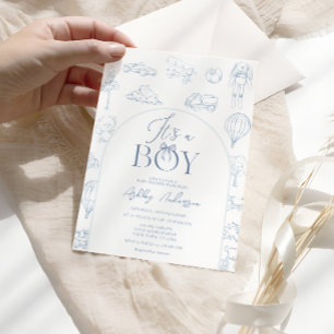 Invitación Chico de guardería azul Toile De Jouy Baby Shower 