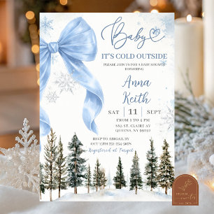 Invitación Chico de Invierno con Lazo Caprichoso Baby Shower