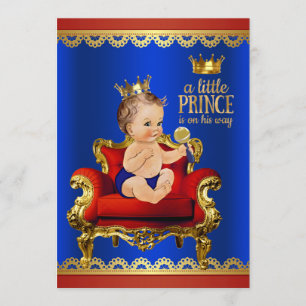 Invitación Chico de la ducha de bebé príncipe pelirrojo azul