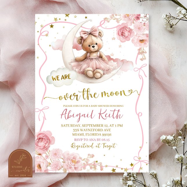 Invitación Chico de la ducha de bebé sobre la luna Coquette c (Subido por el creador)