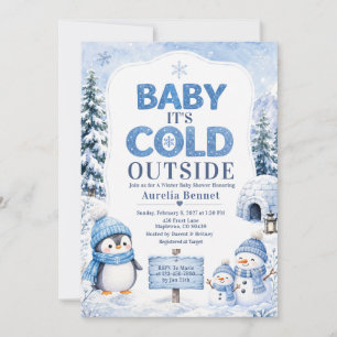 Invitación Chico de la ducha de nieve de pingüino