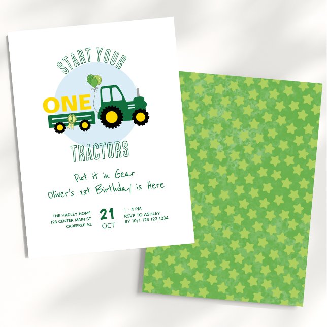 Invitación Chico de la granja del tractor verde cumpleaños nú (Subido por el creador)