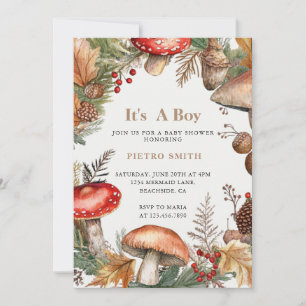 Invitación Chico de la Naturaleza de Bosque de Hongos Baby Sh