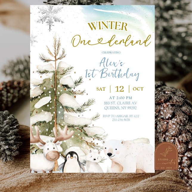Invitación Chico de la Nieve Cumpleaños de Invierno Animal Ár (Subido por el creador)