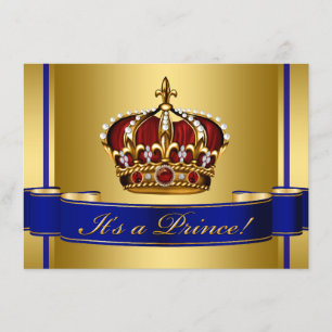 Invitación Chico de la realeza rojo azul y dorado Baby Shower