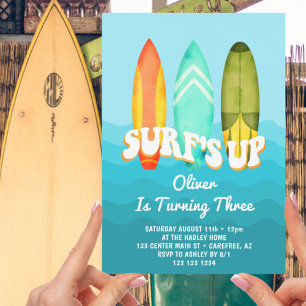 Invitación Chico de la Tabla de Surf Surfs Up cumple 3 años