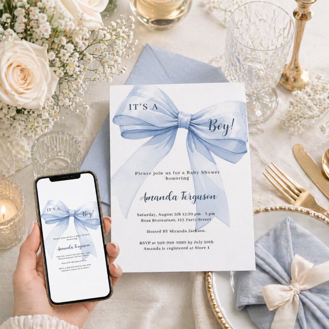 Invitación Chico de lazo azul Baby Shower (Subido por el creador)