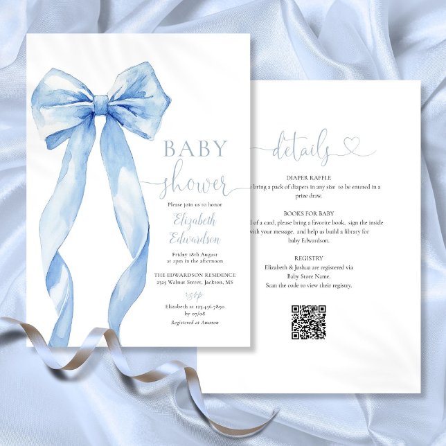 Invitación Chico de lazo azul Baby Shower Todo En Uno (Blue Bow Boy Baby Shower All In One Invitation)