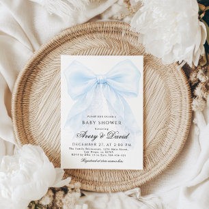 Invitación Chico de lazo azul Fiesta moderna de bebé 