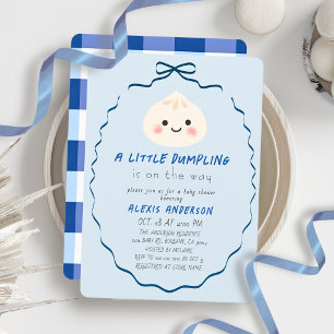 Invitación Chico de lazo azul pequeño dumpling Baby Shower