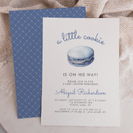 Invitación Chico de Macaroon de Galleta Pequeña Azul Baby Sho
