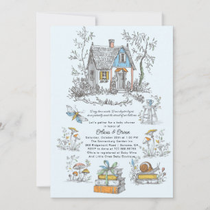 Invitación Chico de Madera de Bosque Azul Baby Shower