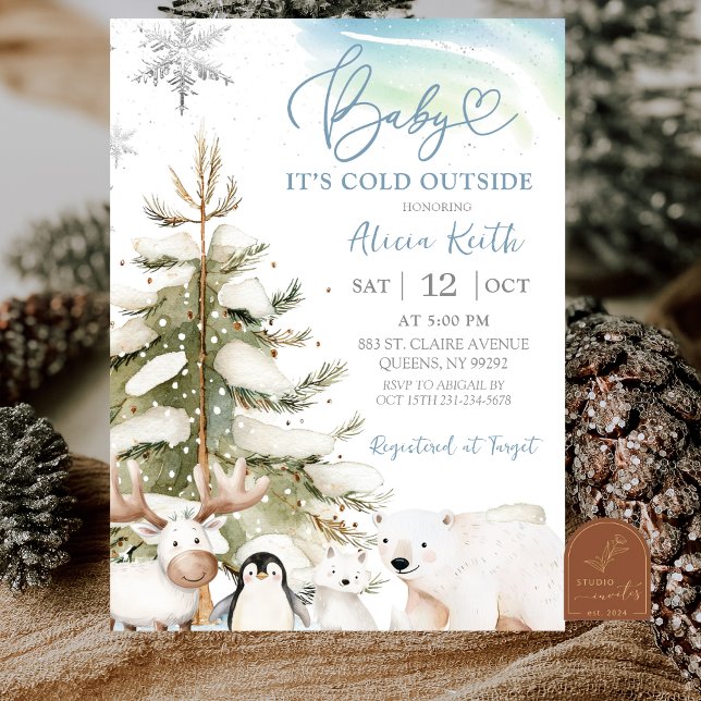 Invitación Chico de Nieve Invierno Animales Árticos Baby Show (Subido por el creador)