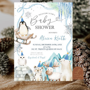 Invitación Chico de nieve invierno animales árticos baby show