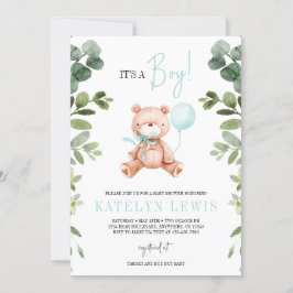 Invitación Chico de osito de peluche Baby Shower verde