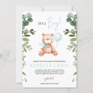 Invitación Chico de osito de peluche Baby Shower verde