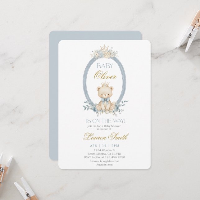 Invitación Chico de oso bebé Baby Shower (Anverso/Reverso In Situ)
