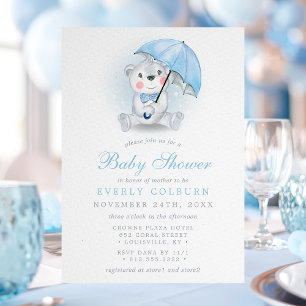 Invitación Chico de oso con paraguas Baby Shower 