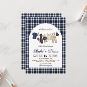 Invitación Chico de oso de dinero viejo Baby Shower Azul