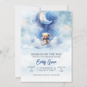 Invitación Chico de oso de peluche azul Baby Shower Apenas po