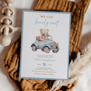 Invitación Chico de oso de peluche azul moderno Baby Shower