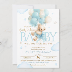Invitación Chico de oso de peluche Baby Shower Azul