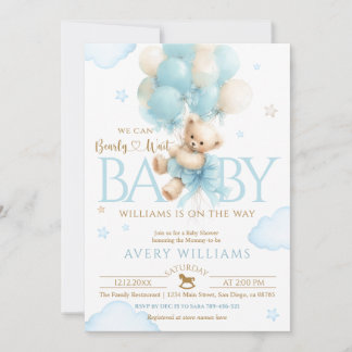 Invitación Chico de oso de peluche Baby Shower Azul