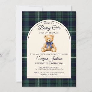 Invitación Chico de oso de peluche con lazo azul muy lindo Ba