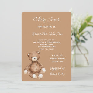Invitación Chico de oso de peluche marrón Baby Shower
