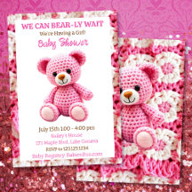 Chico de oso de peluche rosa crochet para baby sho