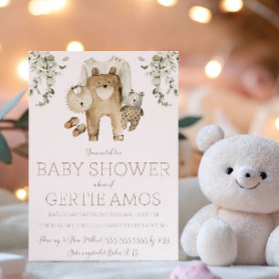 Invitación Chico de oso marrón boho baby shower