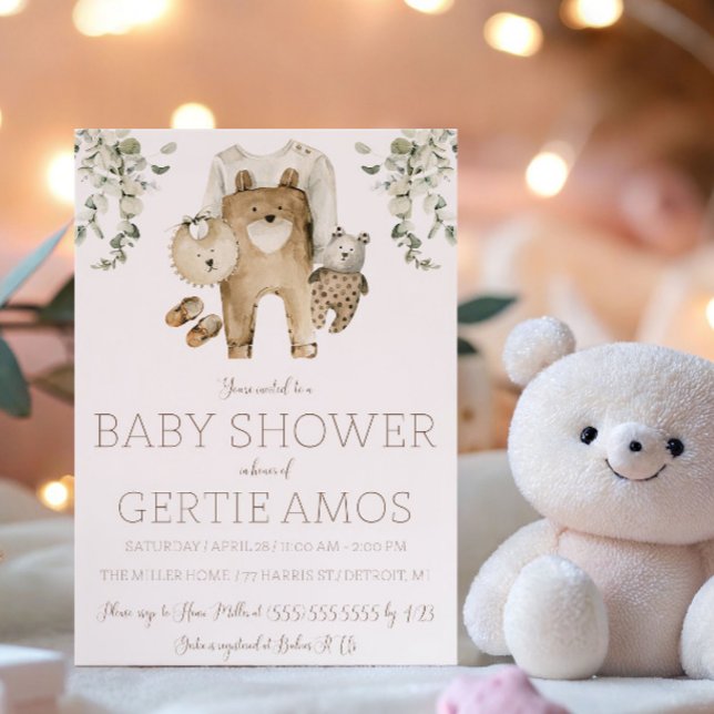 Invitación Chico de oso marrón boho baby shower (Subido por el creador)