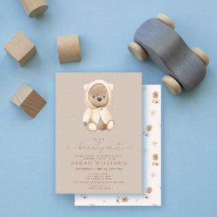 Invitación Chico de Oso Minimalista Aguarda Cumpleaños Marrón