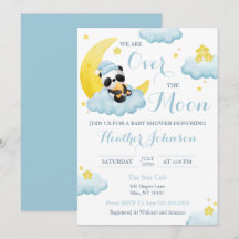 Chico de oso panda sobre la luna Baby Shower
