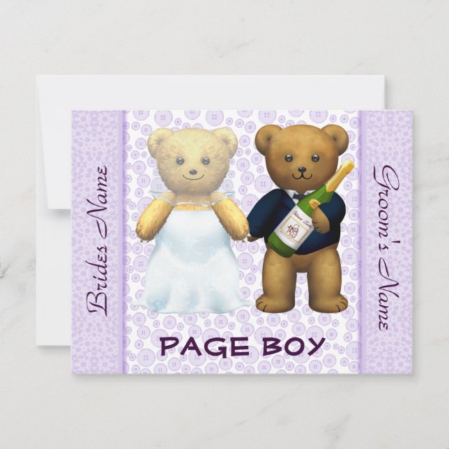Invitación Chico de página - Teddy Bears lilac Wedding Invite (Anverso)