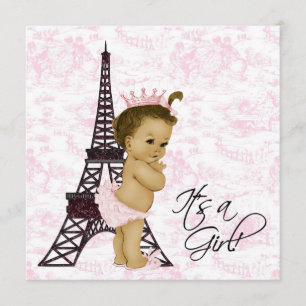Invitación Chico de París con Toile Vintage Rosa para Baby Sh