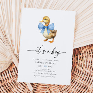 Invitación Chico de pato con lazo azul Baby Shower