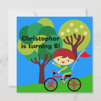 Invitación Chico de pelo rojo en bicicleta cumpleaños invitac