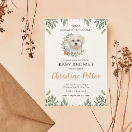 Invitación Chico de perro blanco maltés Boho Greenery Baby Sh